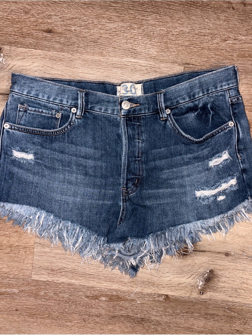 Free People We The Free Loving Good Vibrations denim shorts